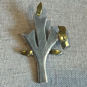 Vintage TAXCO Sterling Silver Brass Tree, leaves and Birds Brooch